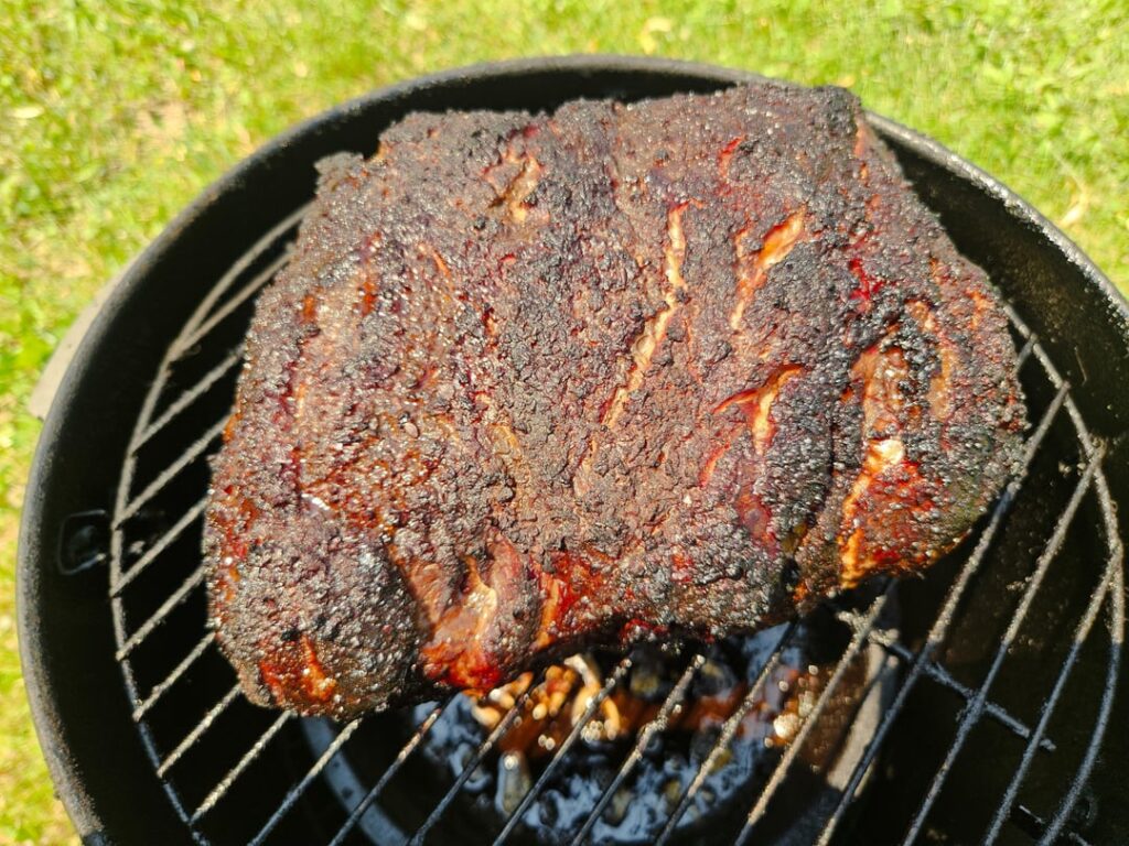 10lb pork butt; pearwood and bourbon rub