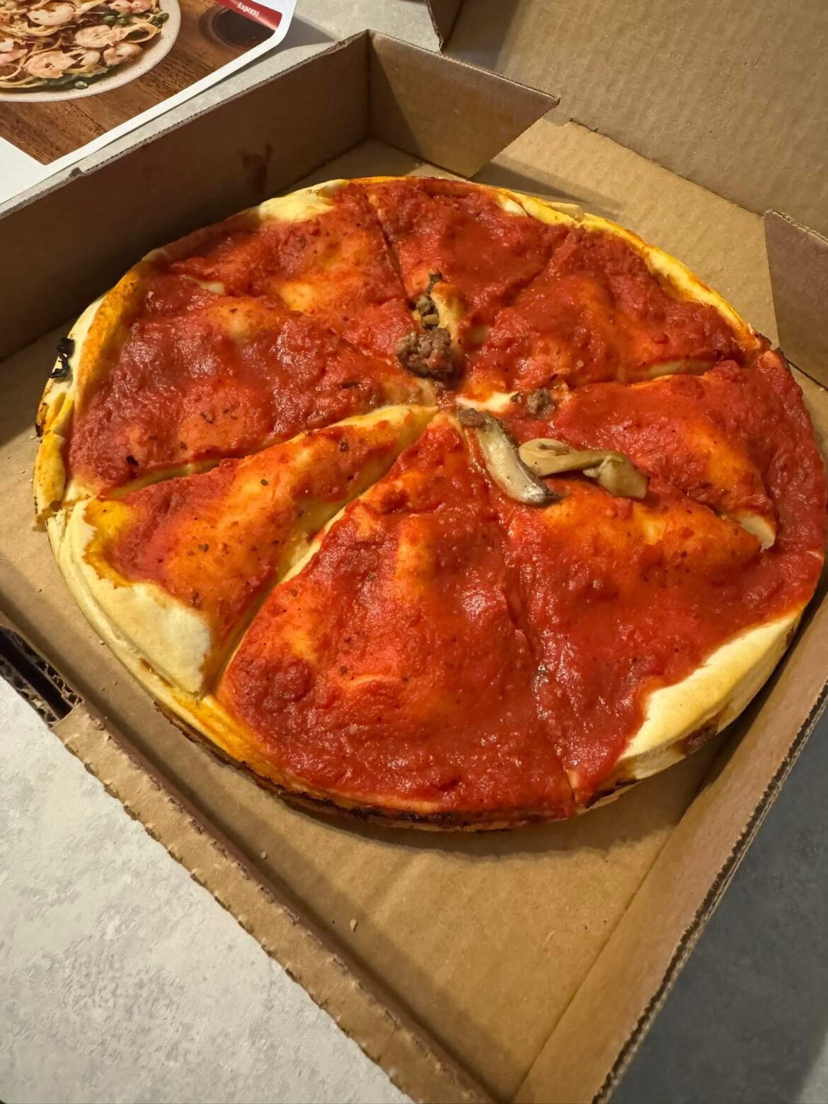 Stuffed mushroom/ pepperoni pizza.