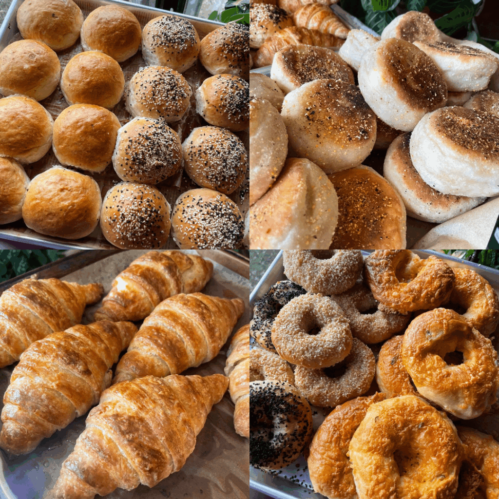 Homemade potato buns, english muffins, crescent rolls, and bagels for meal prepping breakfast sandwiches