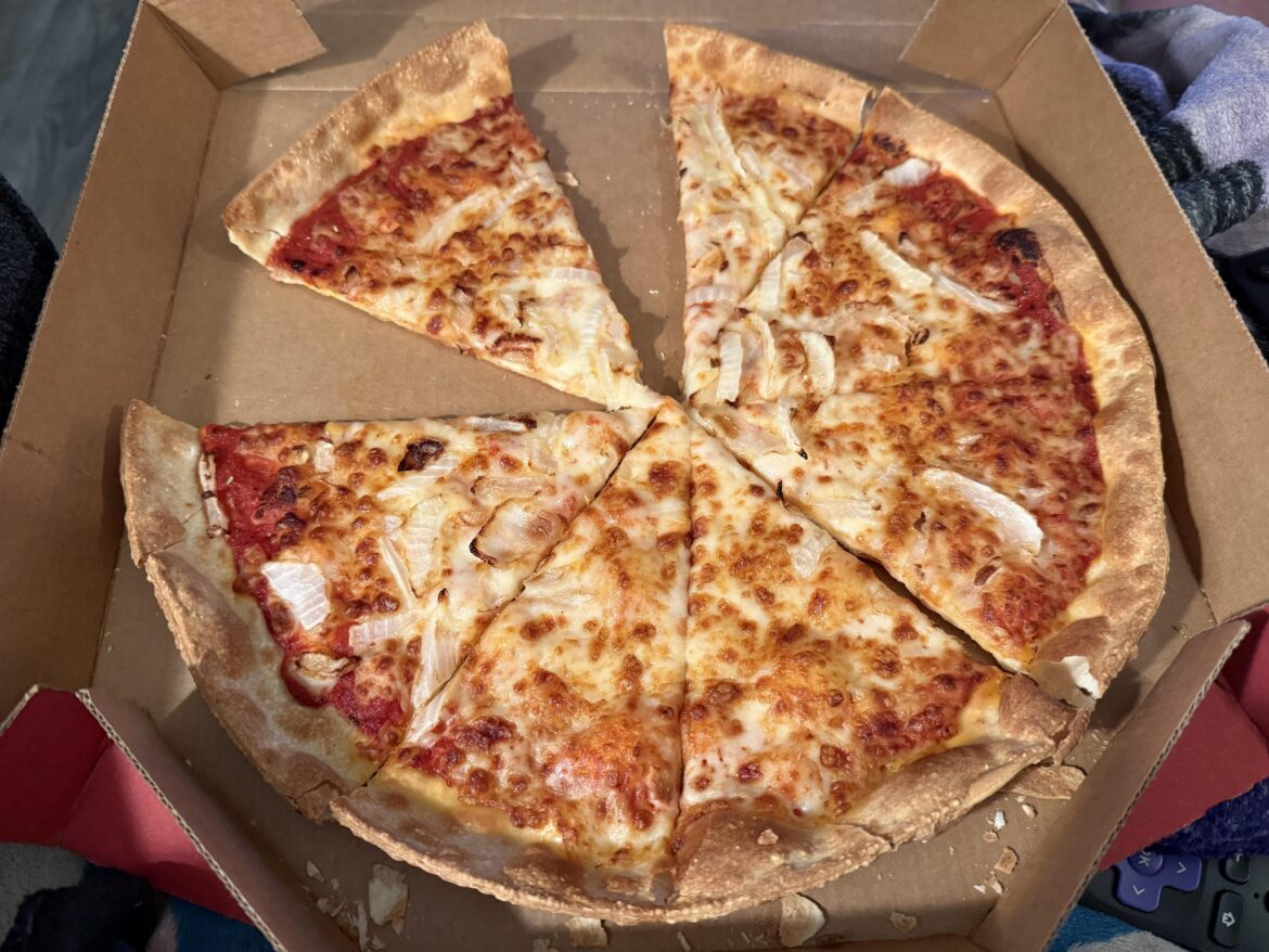 Mom forgot the pepperoni on my pepperoni and onion pizza