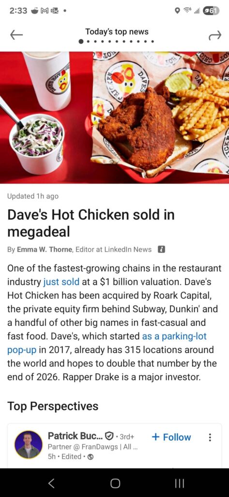 Dave's Hot Chicken got acquired by a private equity company; lower quality + higher prices could be on the way