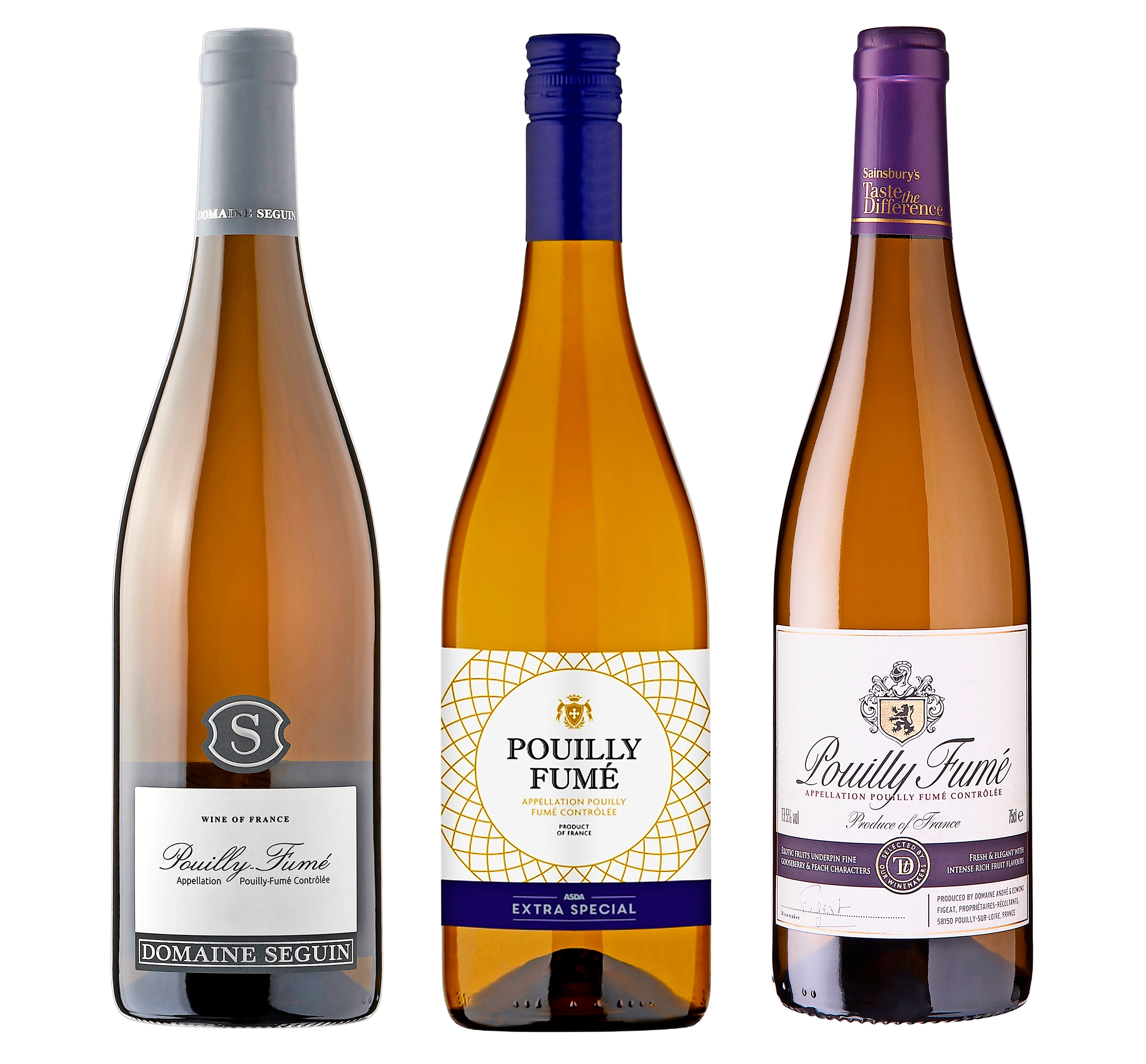 Three bottles of Pouilly-Fumé wine.