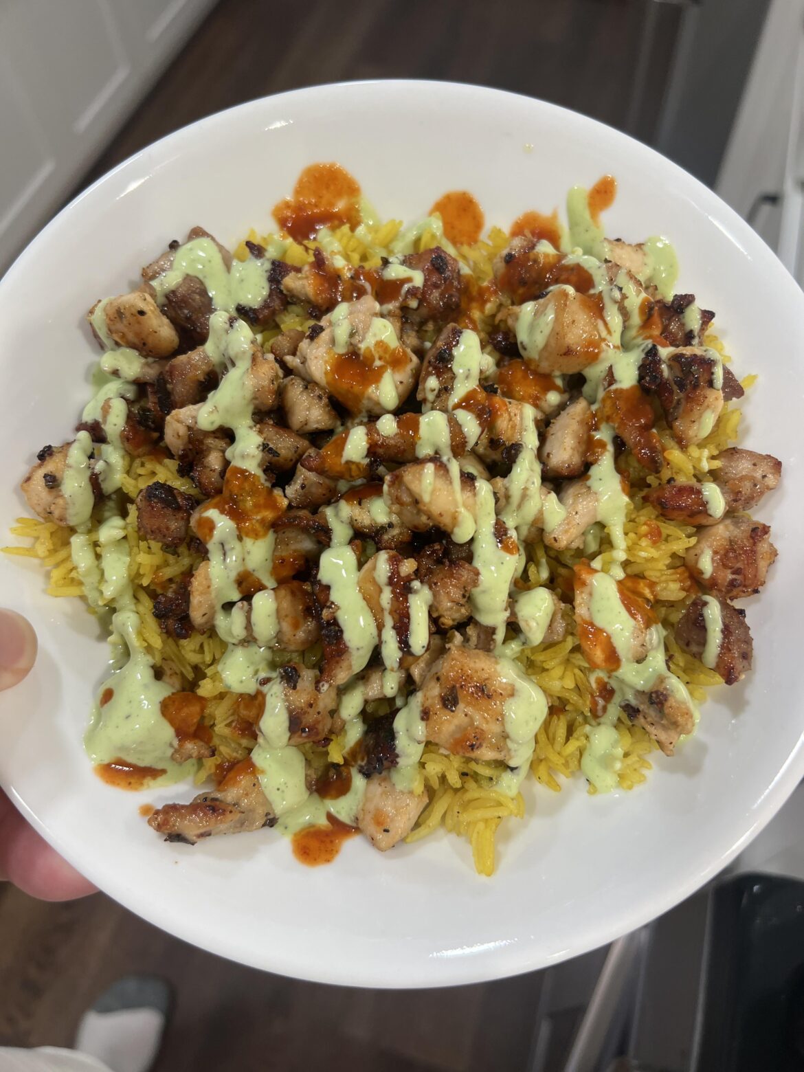Halal chicken and rice minus the salad