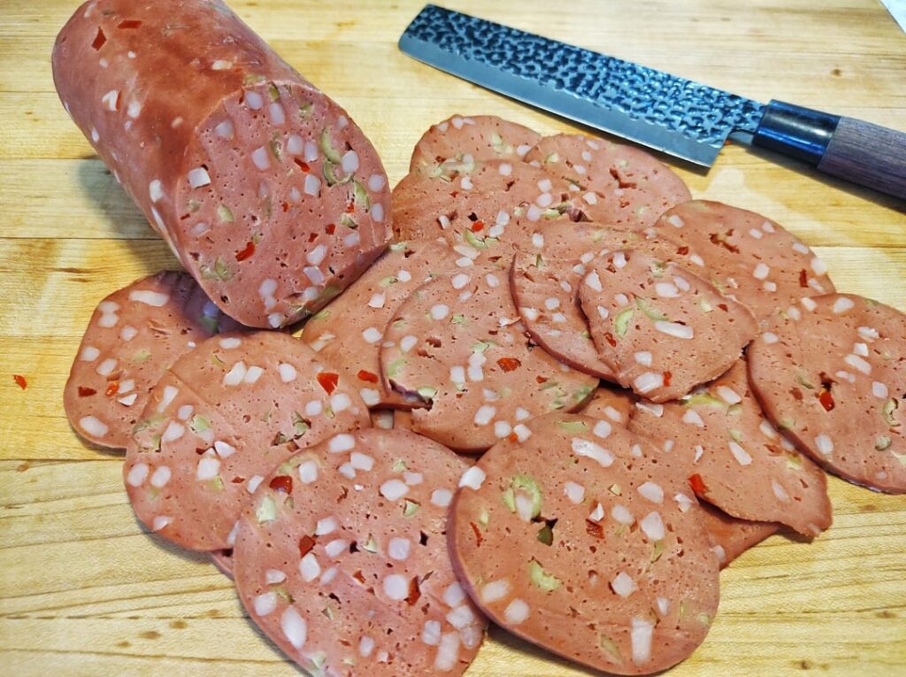 Homemade seitan olive loaf 😋😋😋