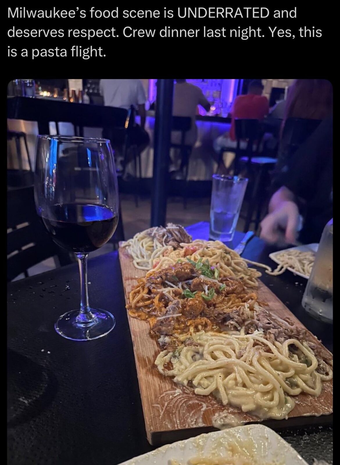 “Pasta flight” on a plank