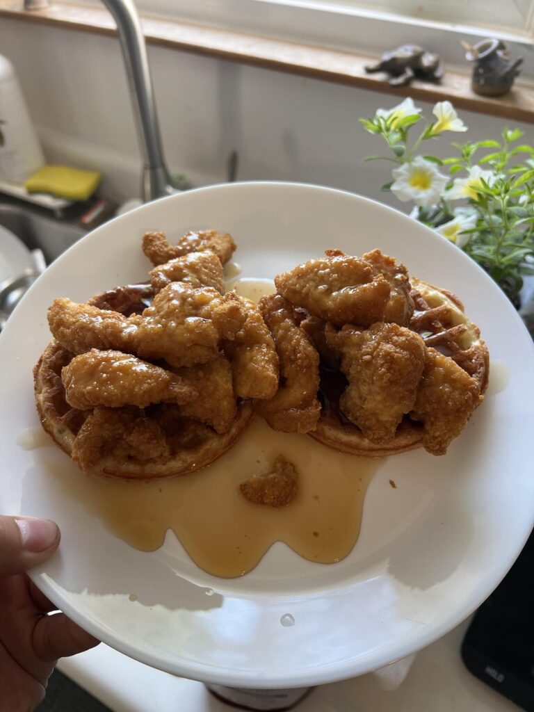I present to you: High protein, low calories Chicken and Waffles