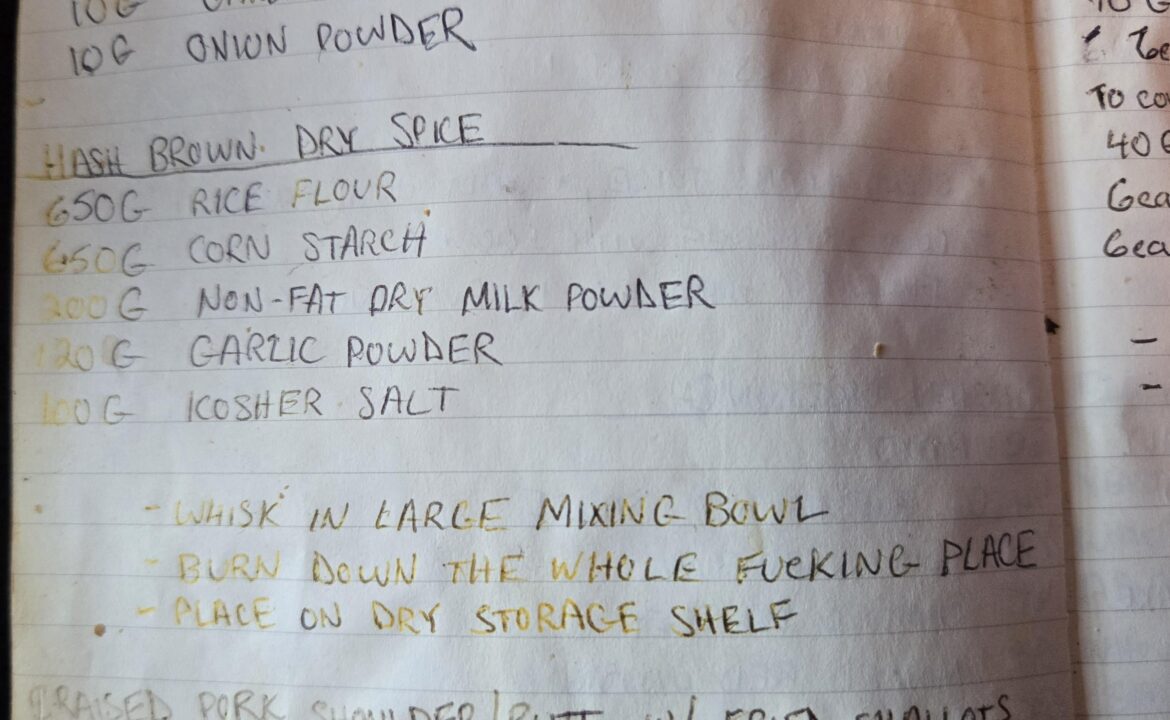 Going through old recipe books and I guess I was having a bad day when I wrote this one down.