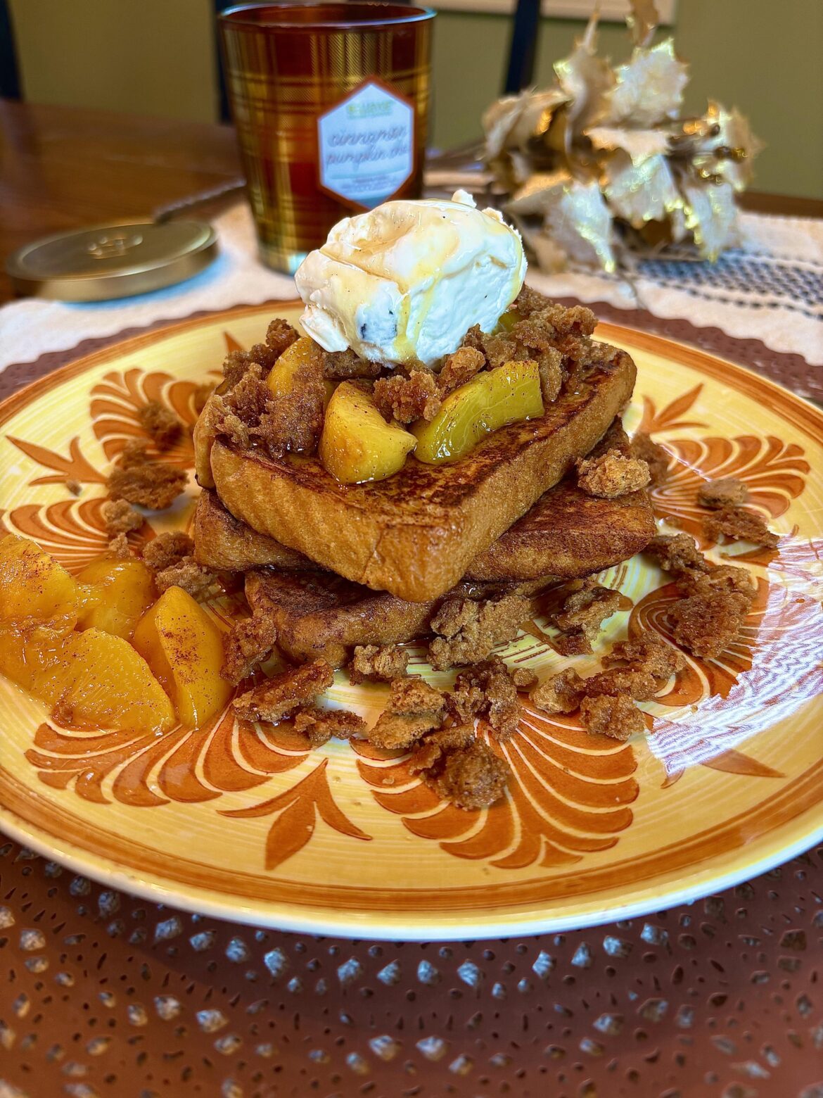 Fresh Peach Cobbler Brioche French Toast