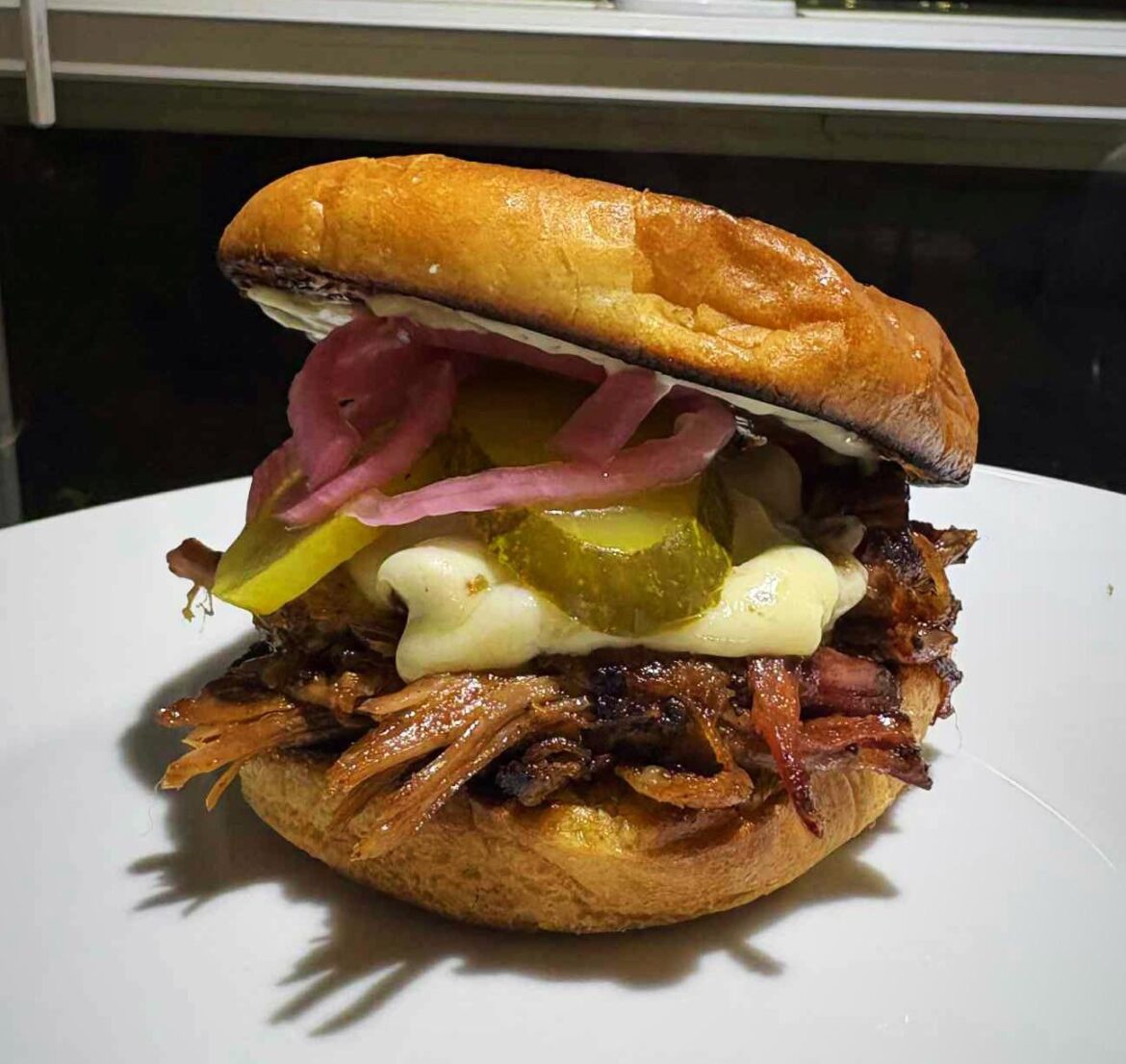 Homemade smoked pork sandwich