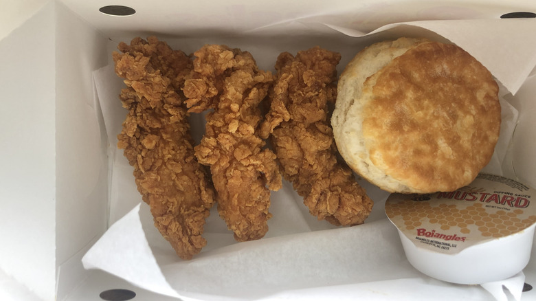 Order of three Bojangles chicken tenders in a box