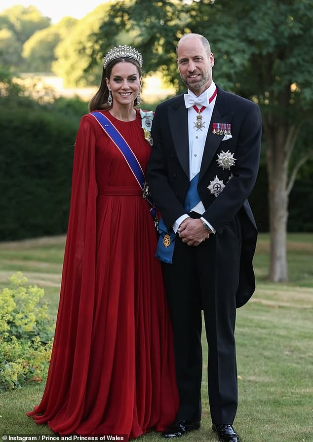 The Prince and Princess of Wales pictured in attendance at Tuesday evening's state banquet at Windsor