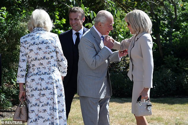 Queen Camilla and King Charles greeted the French President and his wife Brigitte Macron warmly after an eloquent State Banquet at the castle last night