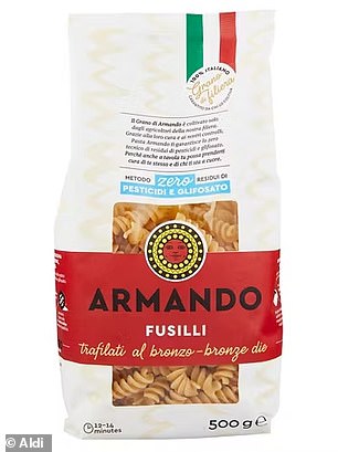 Meanwhile at Aldi, shoppers recommended Armando pasta but said while it may be 'pretty decent', they only have rigatoni, fusilli and linguine available