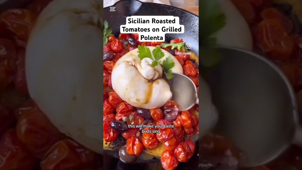 This Sicilian roasted tomatoes with  polenta is superb! #recipe #italian #easyrecipe #agridoce #play