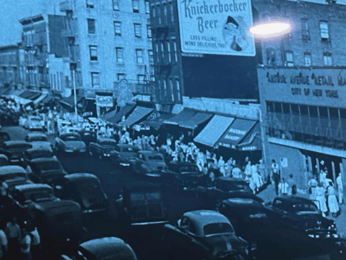 Arthur Avenue Retail Market on the opening scene of the movie Marty (1955). Opened in 1940, it was spearheaded by Mayor Fiorello LaGuardia to house pushcart vendors who were doing business along Arthur Ave.  Great place if you haven't been.
