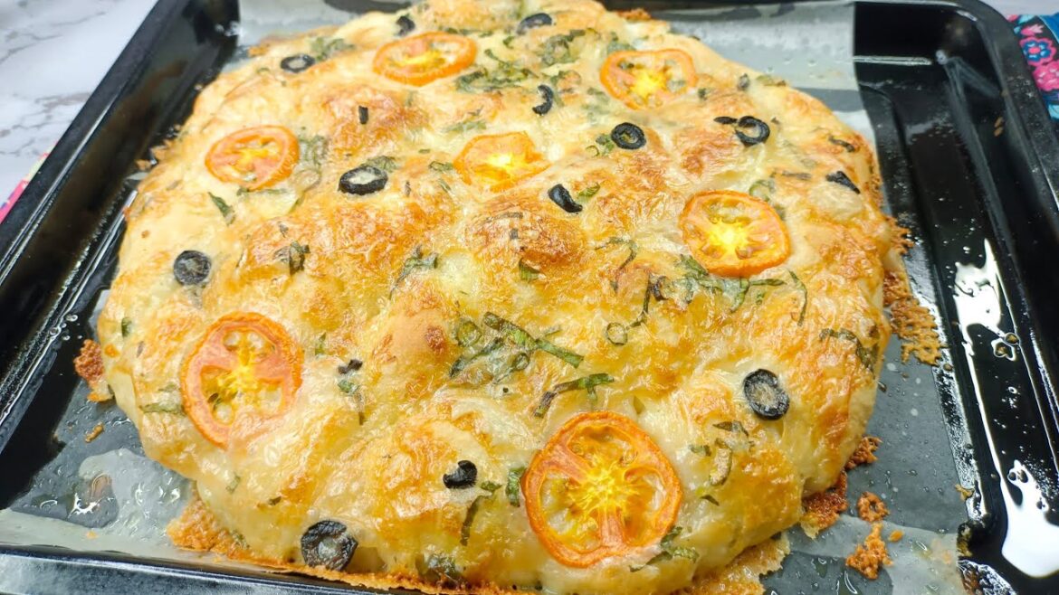 Homemade Cheesy Focaccia Bread | Easy Italian Bread Recipe with Veggie Toppings
