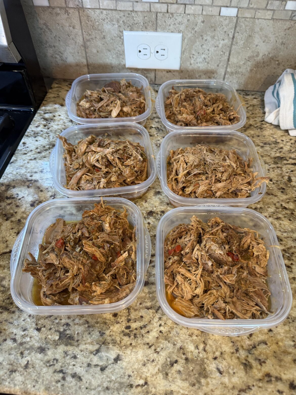 One of my favorite “quick dinner ideas” – shredded pork shoulder cooked with simple salsa. One of my favorite “quick dinner ideas” - shredded pork shoulder cooked with simple salsa.