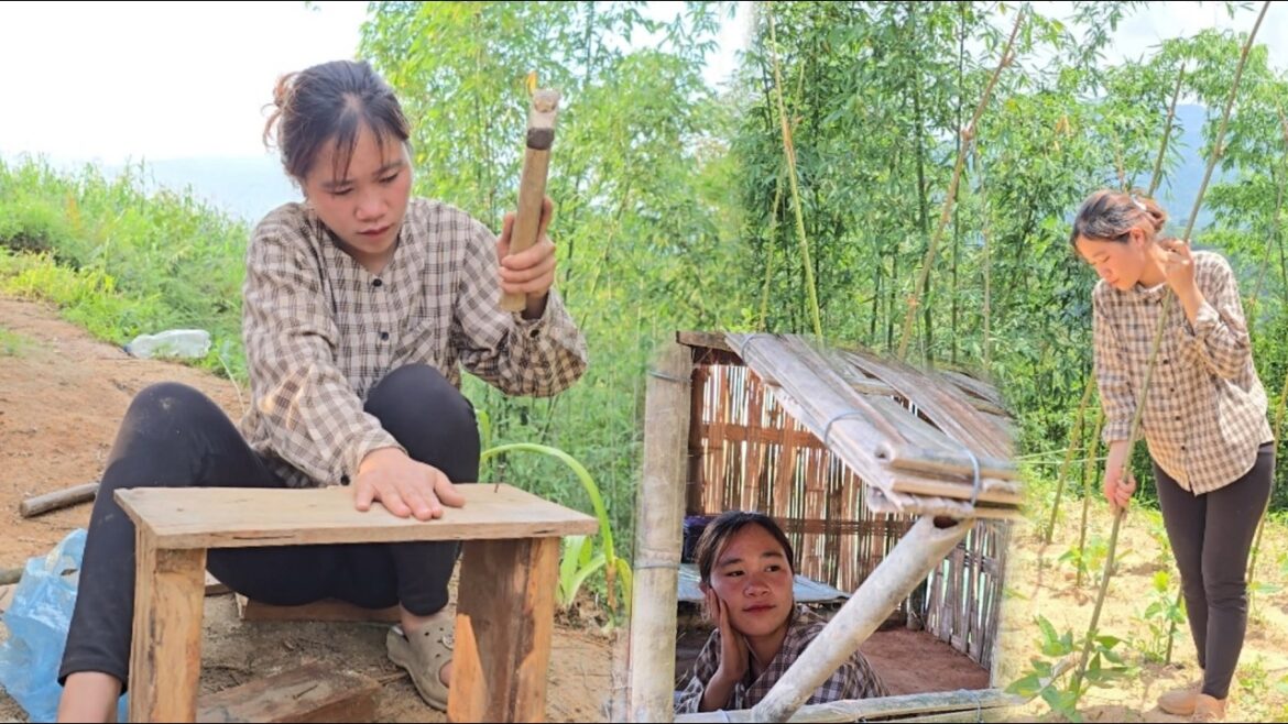 The girl renovated the vegetable garden,made tables and chairs,a tiring day,after long daysinthecity