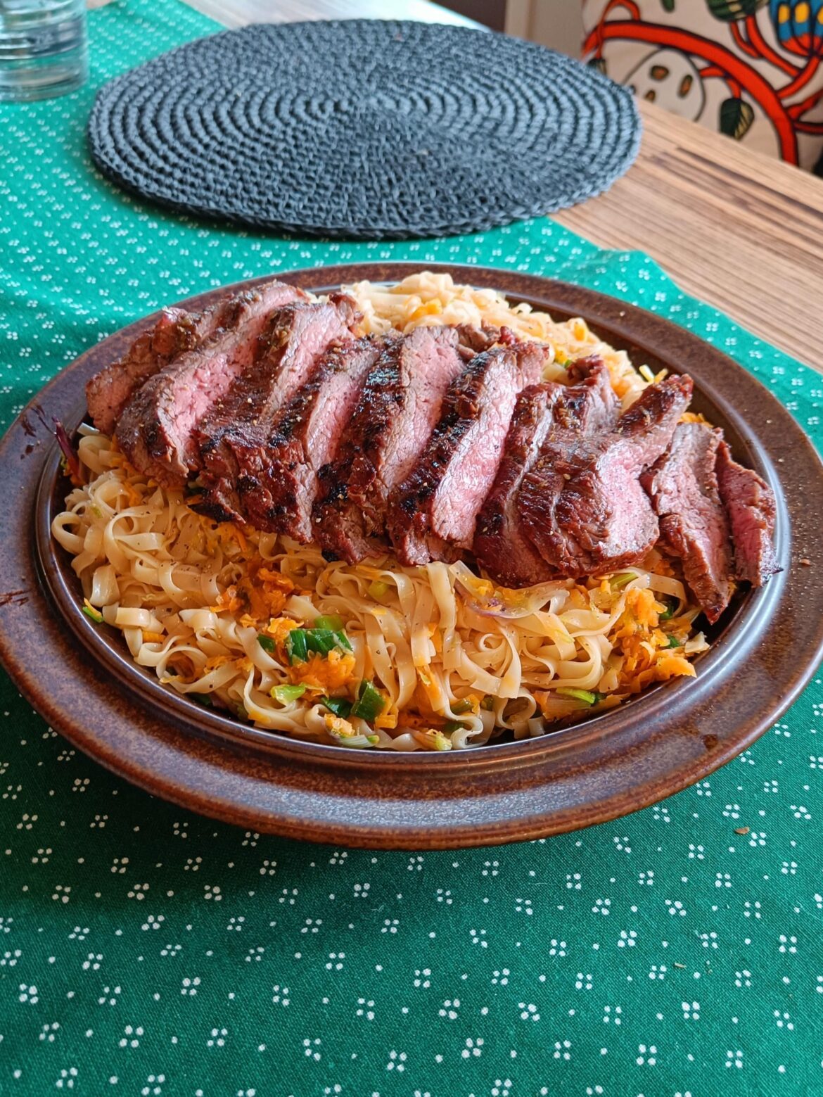 Flank steak with noodles