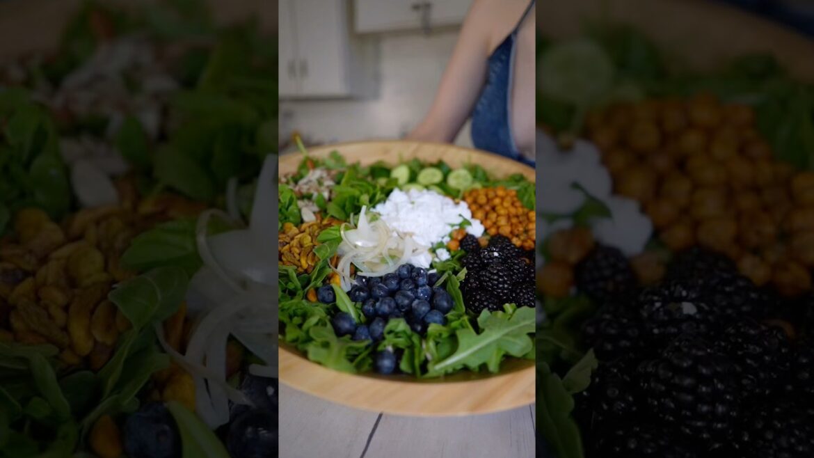 Arugula, Berry, Crunchy Chickpea and Feta Salad #salad