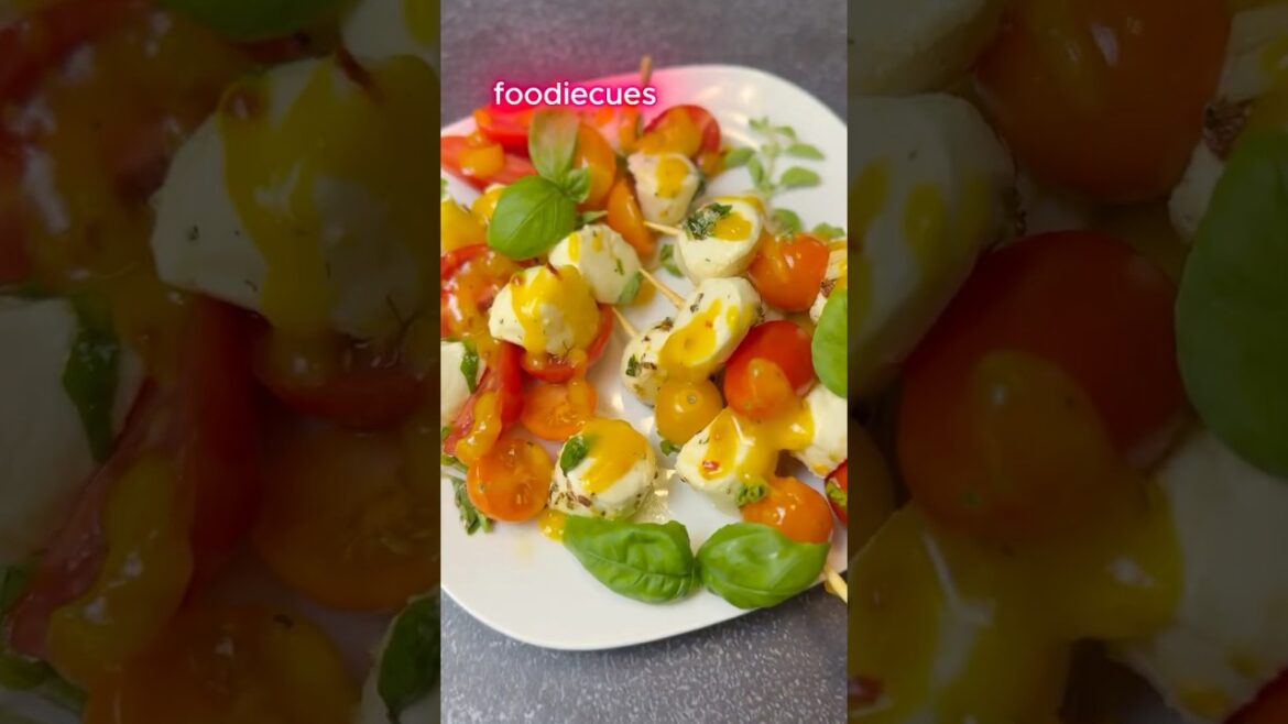 Caprese salad with marinated mozzarella and Mango Lime Chilli dressing #asmr #easy #salad