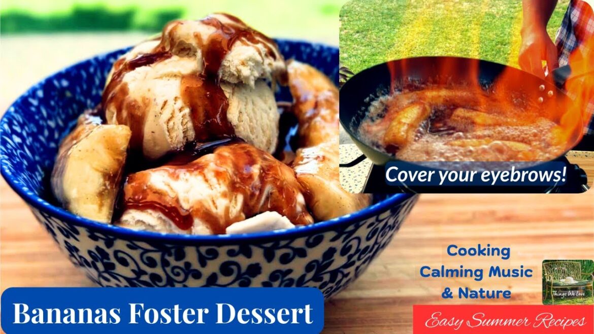 Bananas Foster Rum Caramel Sauce Flambé Ice Cream Dessert. No Talking. Calm Music & Nature. ASMR