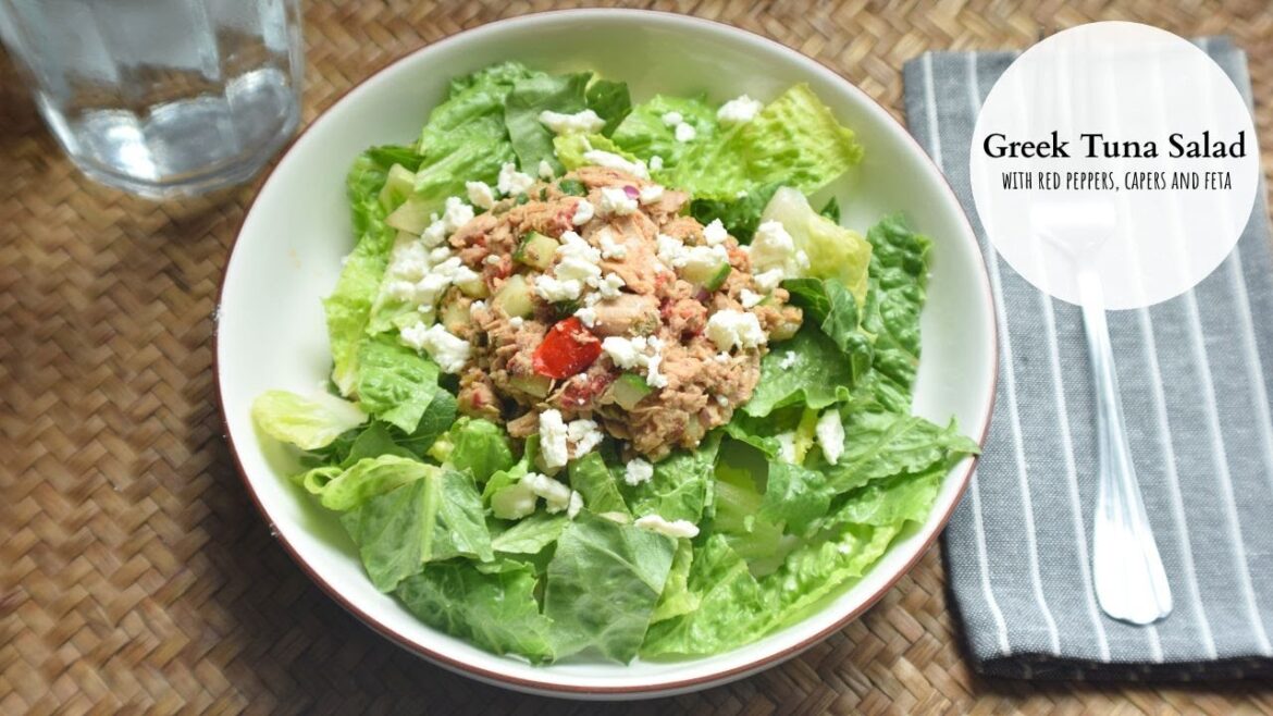 Greek Tuna Salad with Roasted Red Peppers, Capers and Feta | No Cook Meals | Low Carb Meals