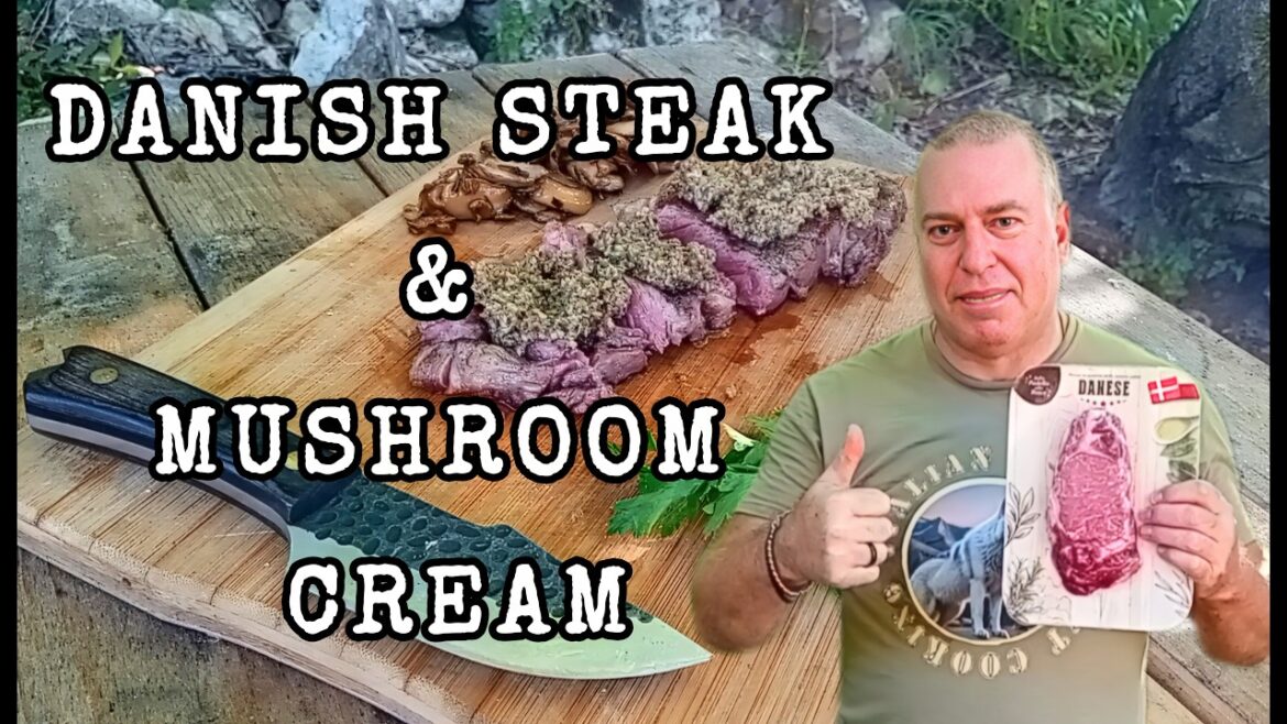 Danish steak cooked in the pan with cream of mushrooms - ASMR Countryside