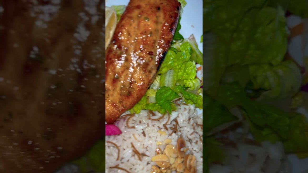 ￼￼Giant ￼ Lebanese style salmon fillet steam rice ￼ slice almonds, pita bread hummus garlic paste