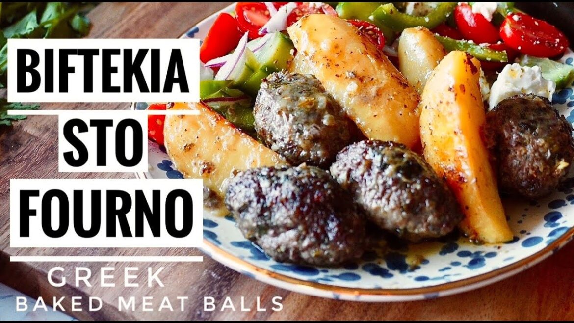 BIFTEKIA STO FOURNO - Easy Greek Baked Meatballs with Lemon Potatoes