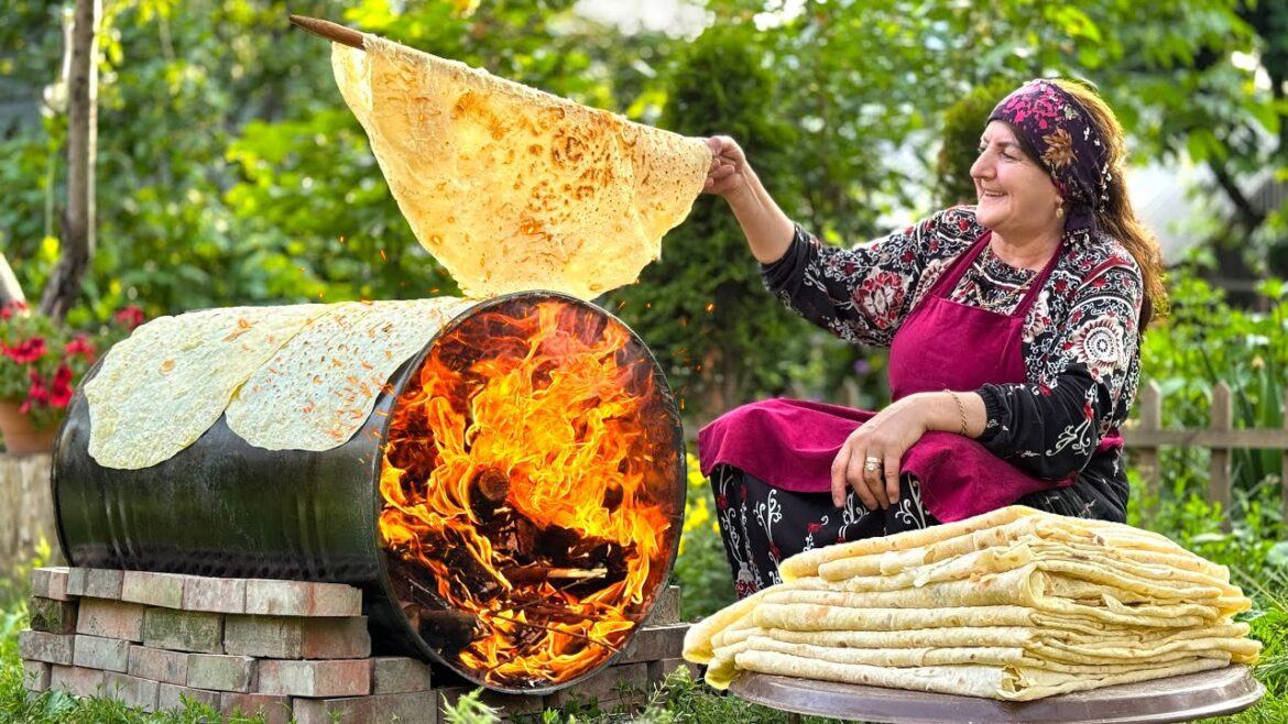 Traditional Lavash Bread on a Barrel | Grandma's Authentic Bread Baking Method
