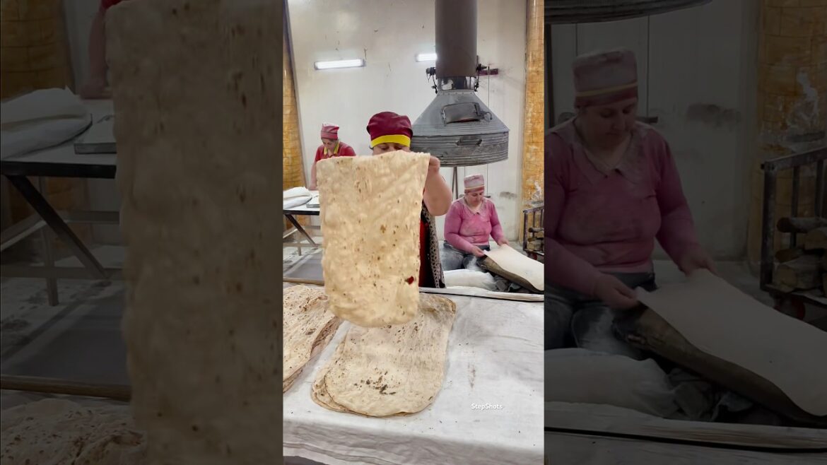 Armenian traditional lavash bread baking process in 30 seconds