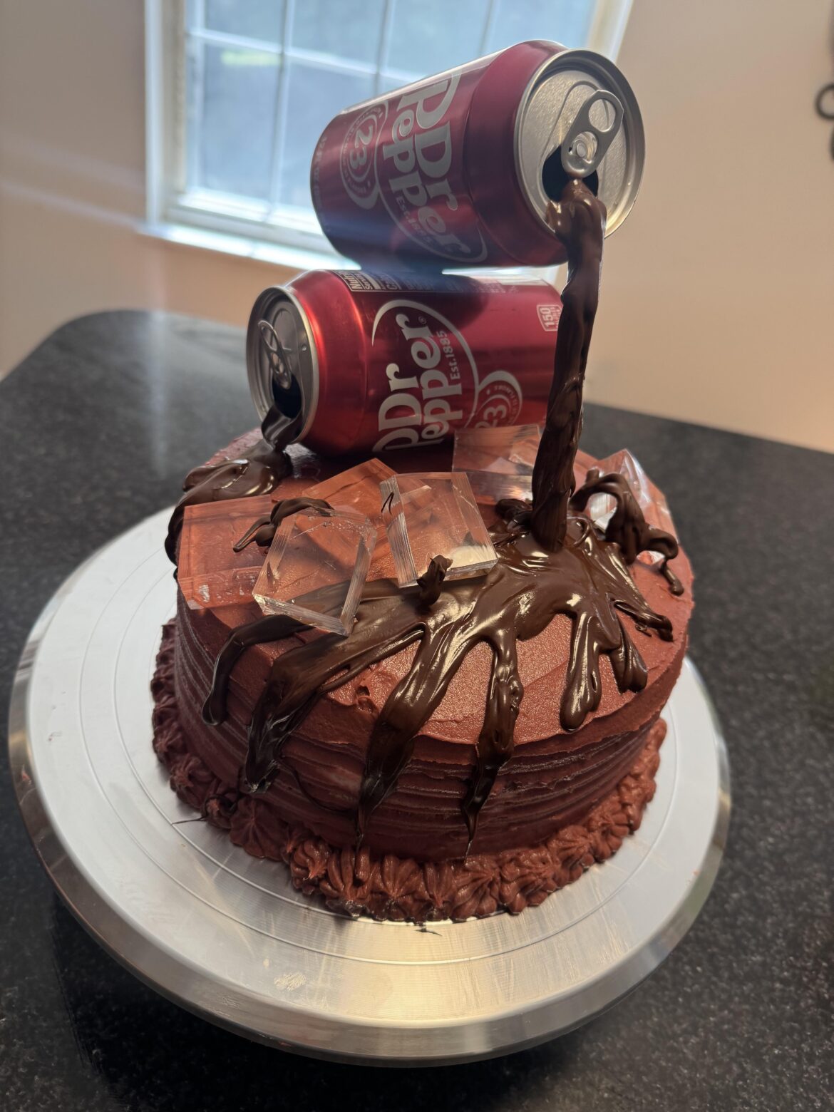 My daughter asked for a Dr. Pepper themed bday cake… I think I succeeded!