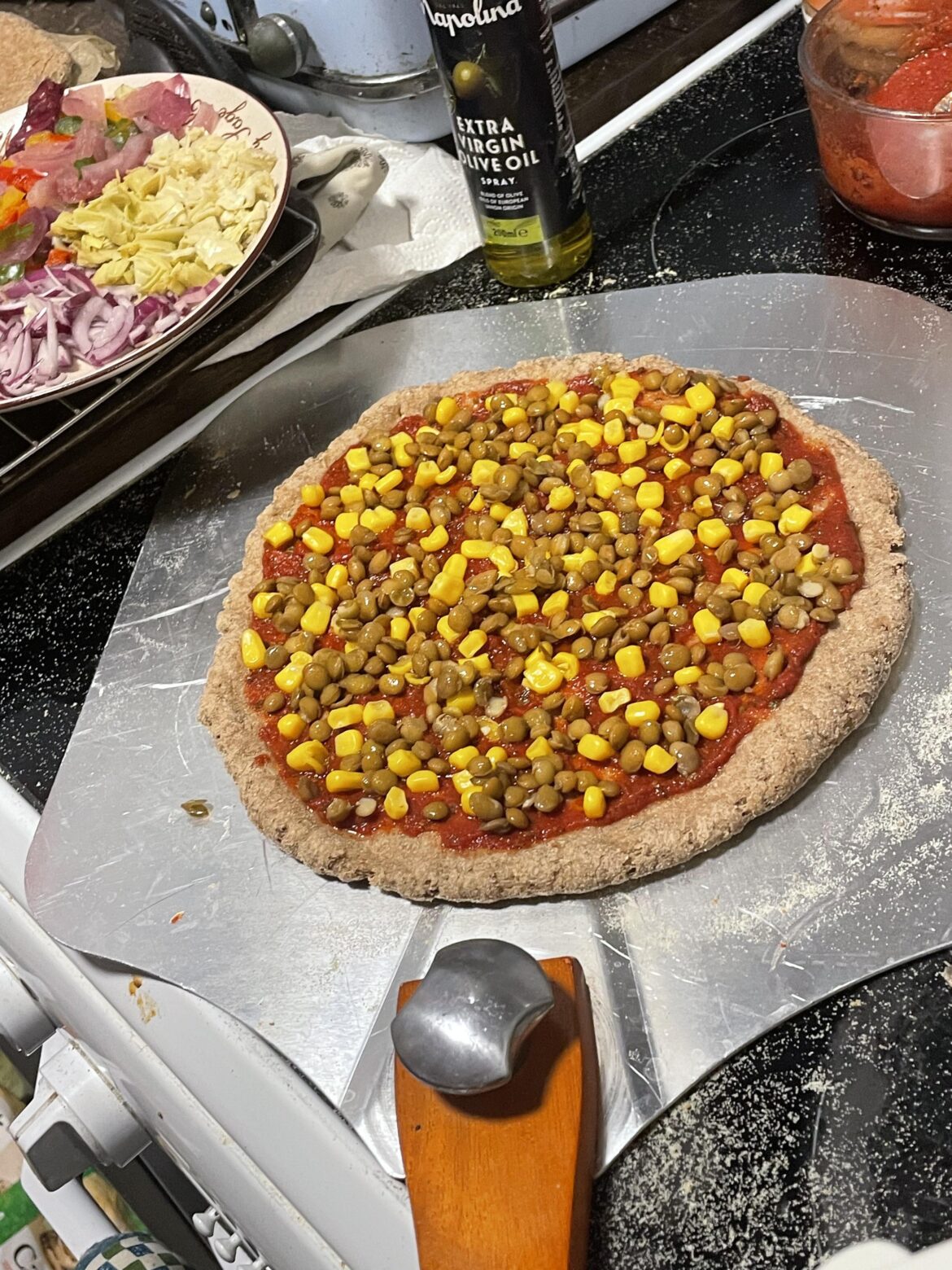 My aunts abuse of pizza, unseasoned lentils from a can and sweetcorn
