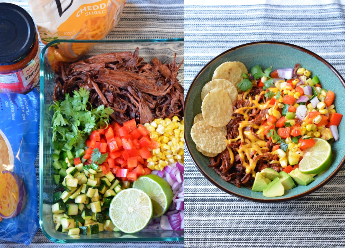 vegan beef enchilada bowl. 402 cal, 35 g protein.