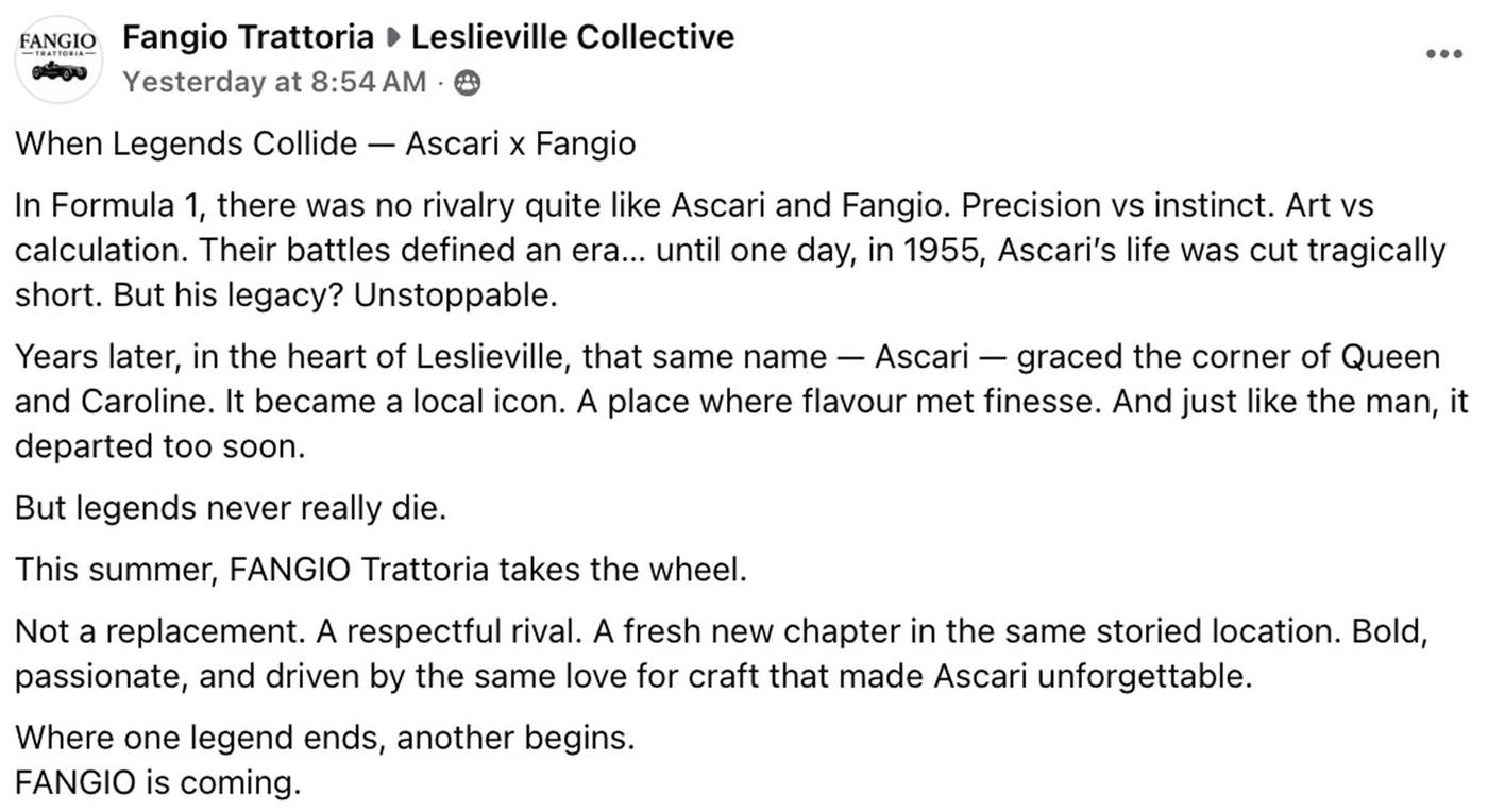 fangio trattoria toronto