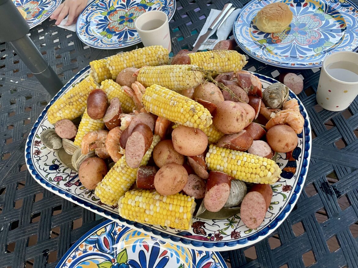 Big ol’ Old Bay seafood boil