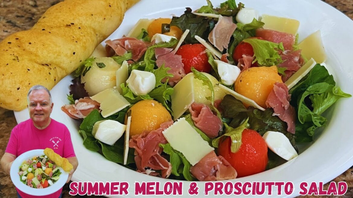 Summer Melon & Prosciutto Salad-The Sweetness of Summer Fruit w/ Salty Prosciutto on a Bed of Greens Summer Melon & Prosciutto Salad-The Sweetness of Summer Fruit w/ Salty Prosciutto on a Bed of Greens