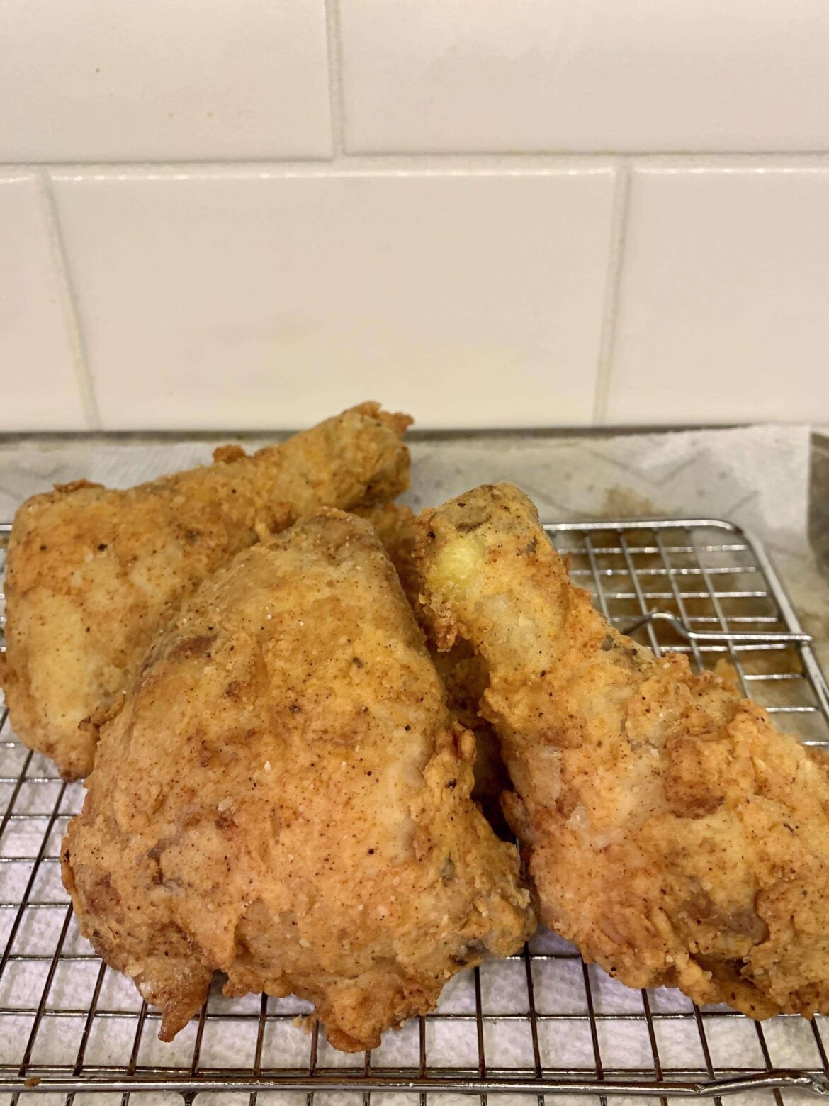 Sous Vide Fried Chicken. 155° for 3 hours, buttermilk, flour, fry for a few minutes.