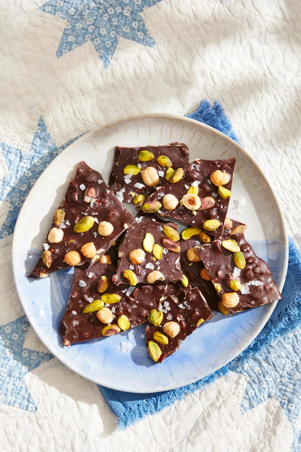 roasted hazelnut  pistachio dark chocolate bark