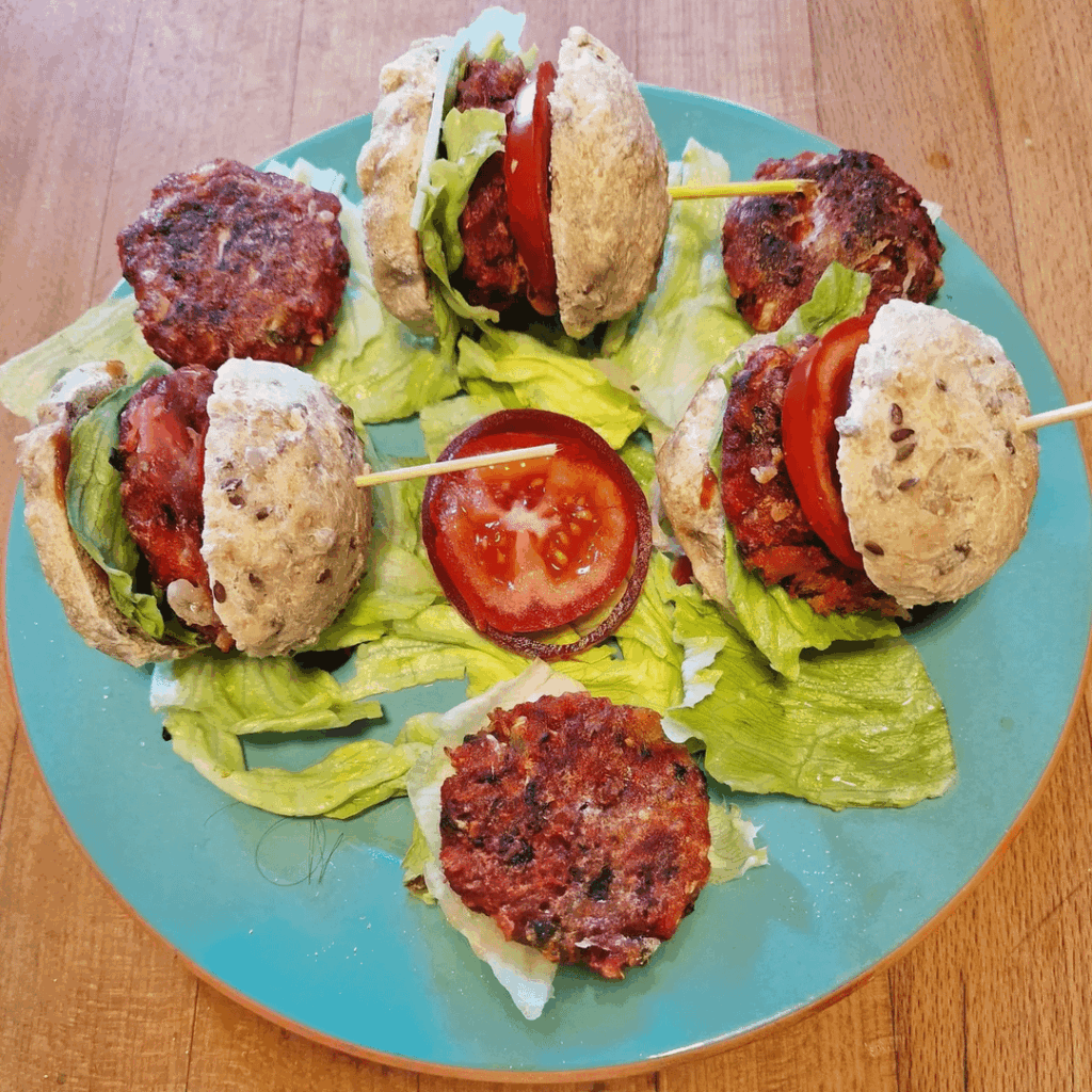 Vegan burgers for the Saturday party.