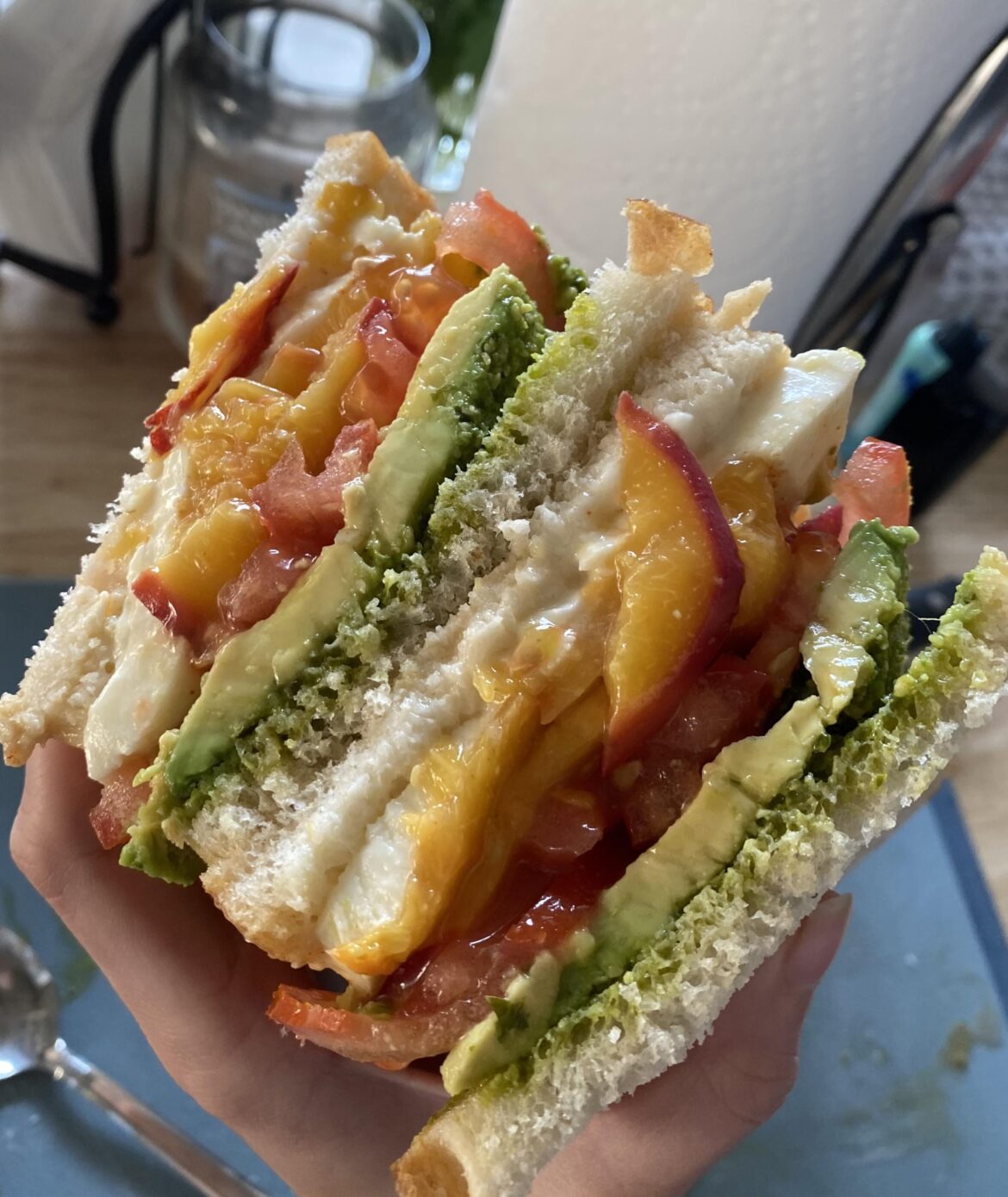 Peach, mozzarella and pesto!