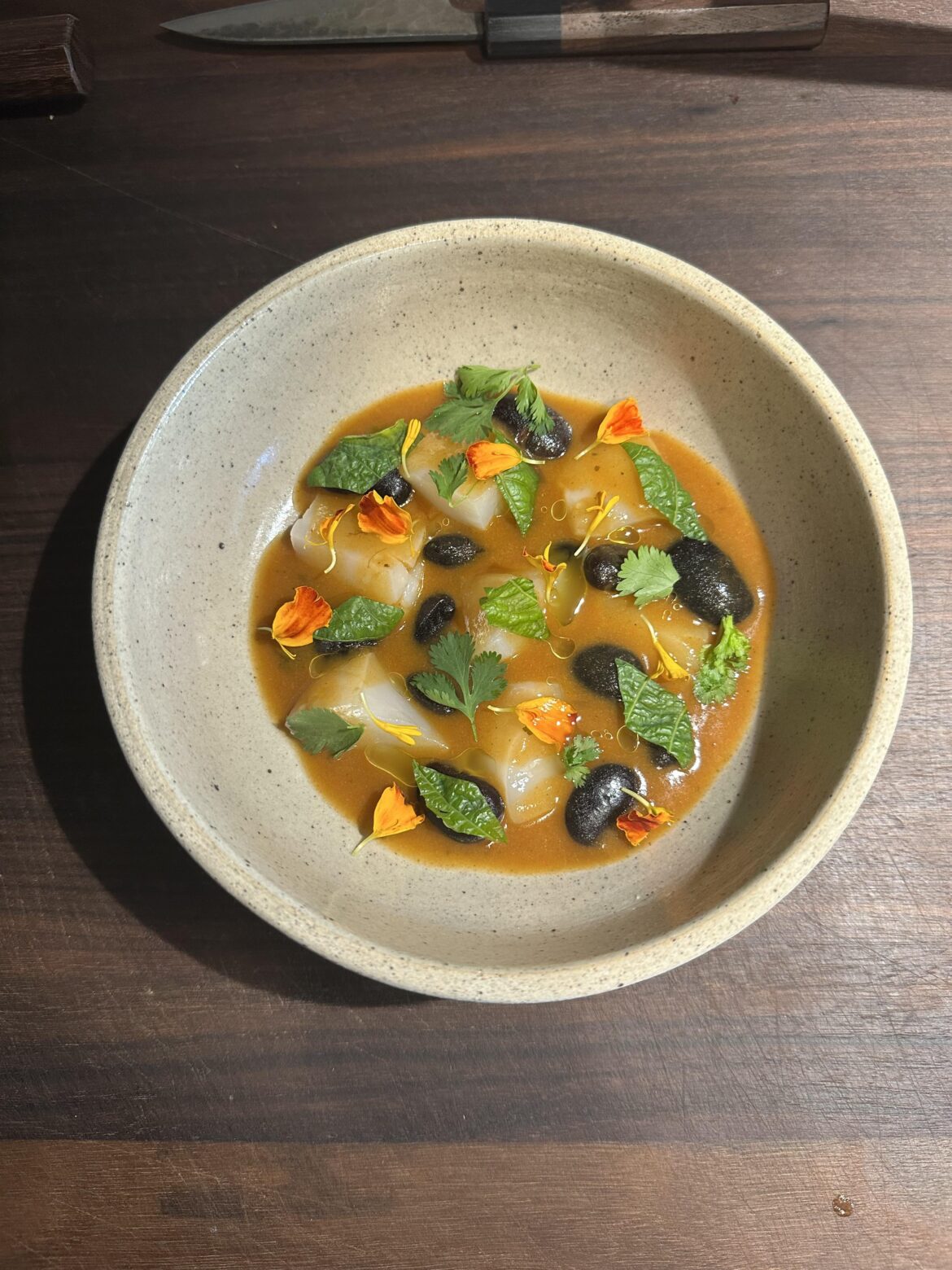 Scallops, Ayocote Beans, Oaxacan style Salsa Amarillo Scallops, Ayocote Beans, Oaxacan style Salsa Amarillo