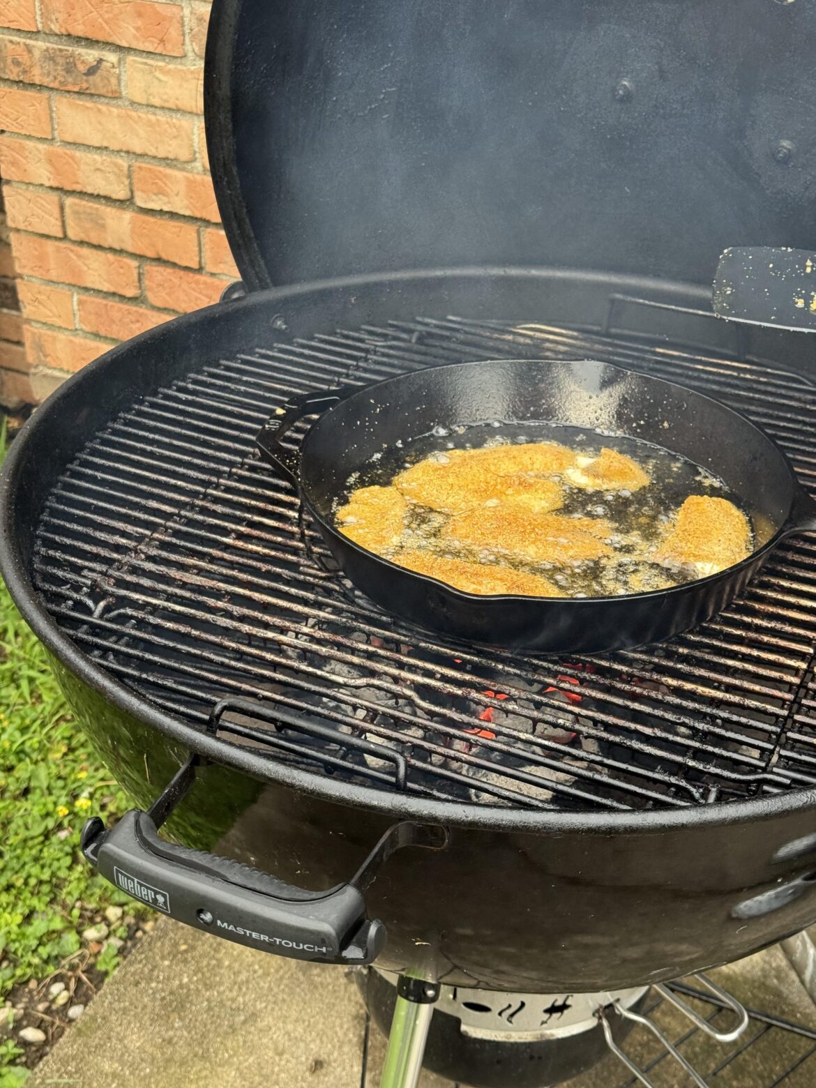Frying fish on the Weber after storm knocked out the power