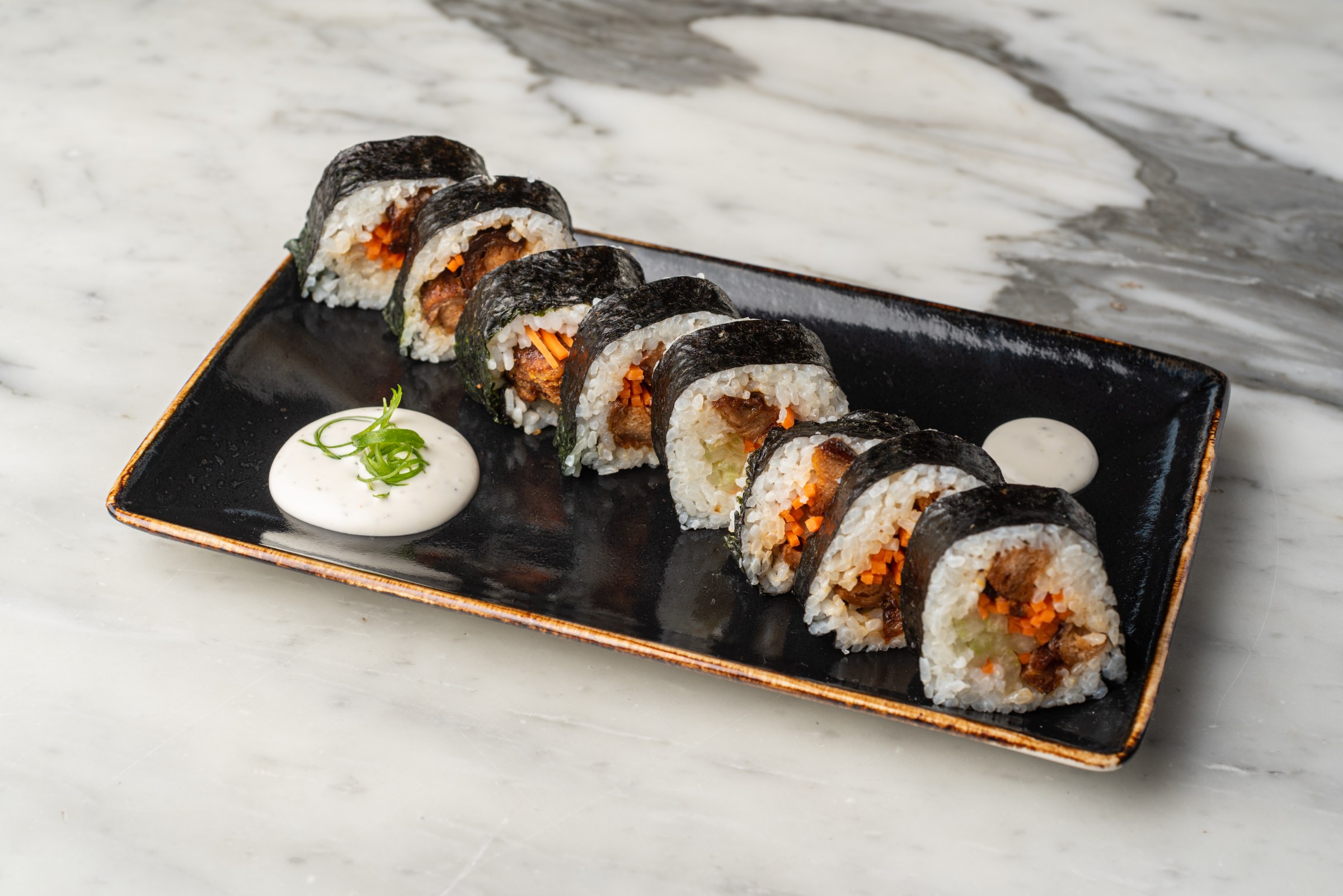 A vegan roll from Baia pop-up Woodblock Sushi