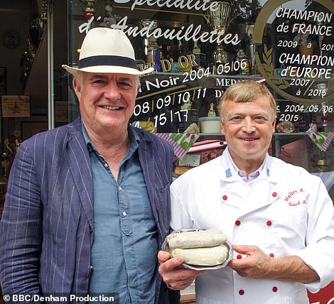 Rick with the local butcher Patrick Maury, a champion andouillette-maker