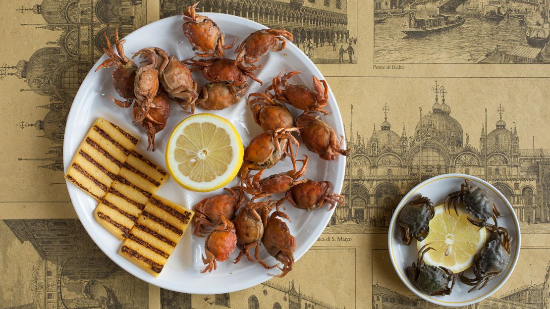Moeche are tiny shell-less crabs that are fried during the season in Venice.