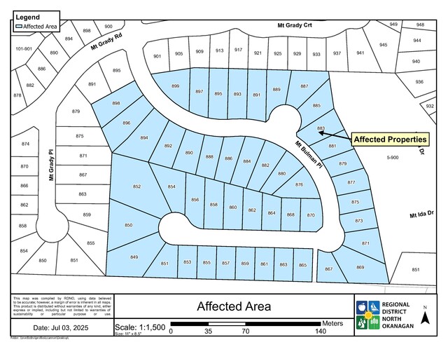 Map of affected properties.