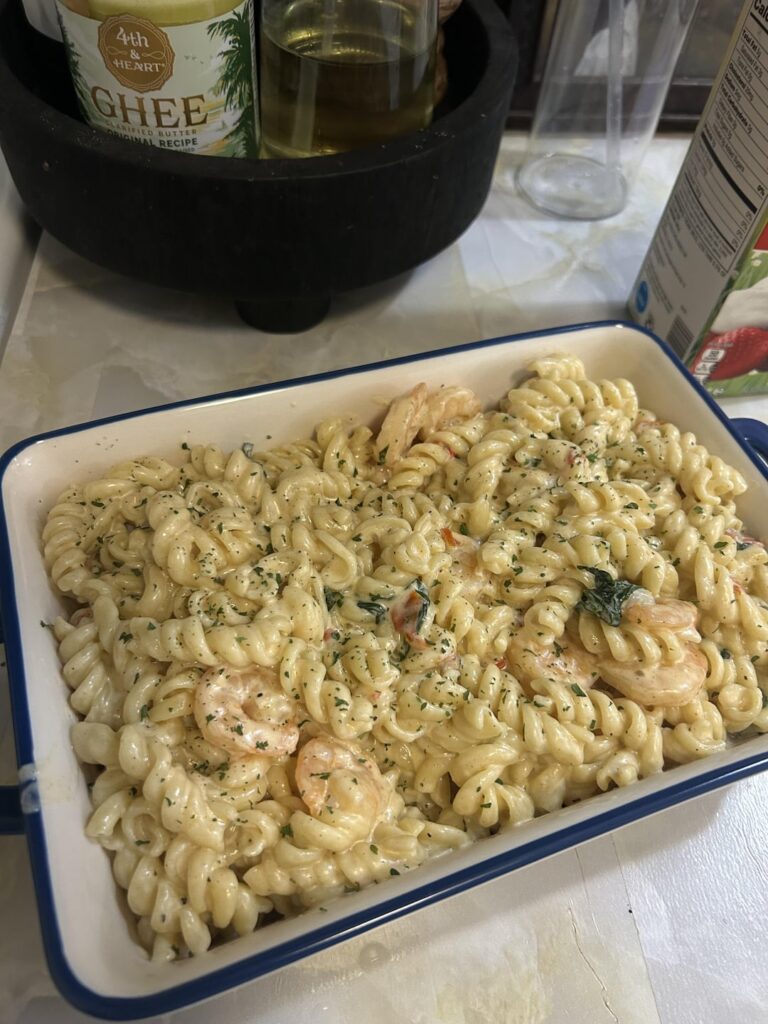 My husband who hates shrimp pasta had 3 bowls…