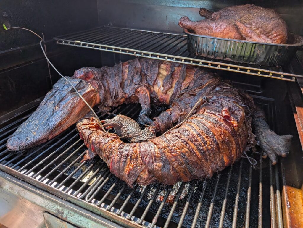 Smoked a gator for son’s graduation party. Smoked a gator for son's graduation party.